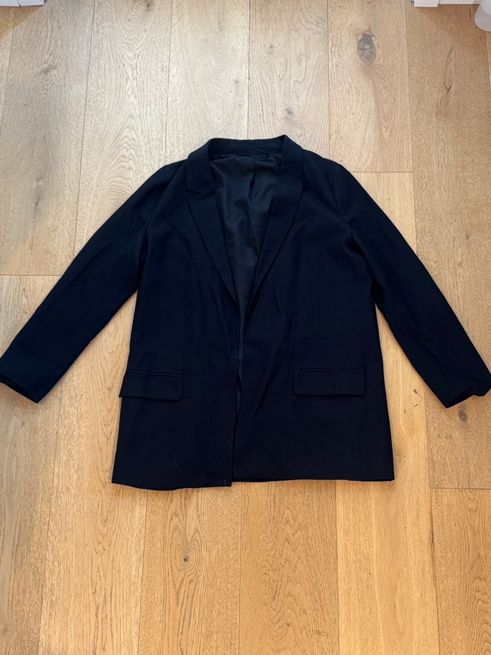 All Saints US 10 Women's Black Tailored Open-Front Blazer Jacket - with pockets